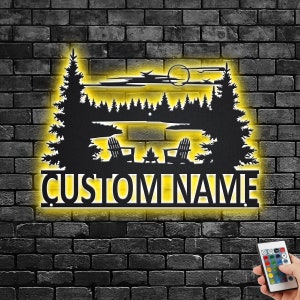 Custom Chairs Campfire Metal Wall Art With LED Light, Personalized Campfire Name Sign Decoration For Room, Chairs Campfire Metal LED Decor