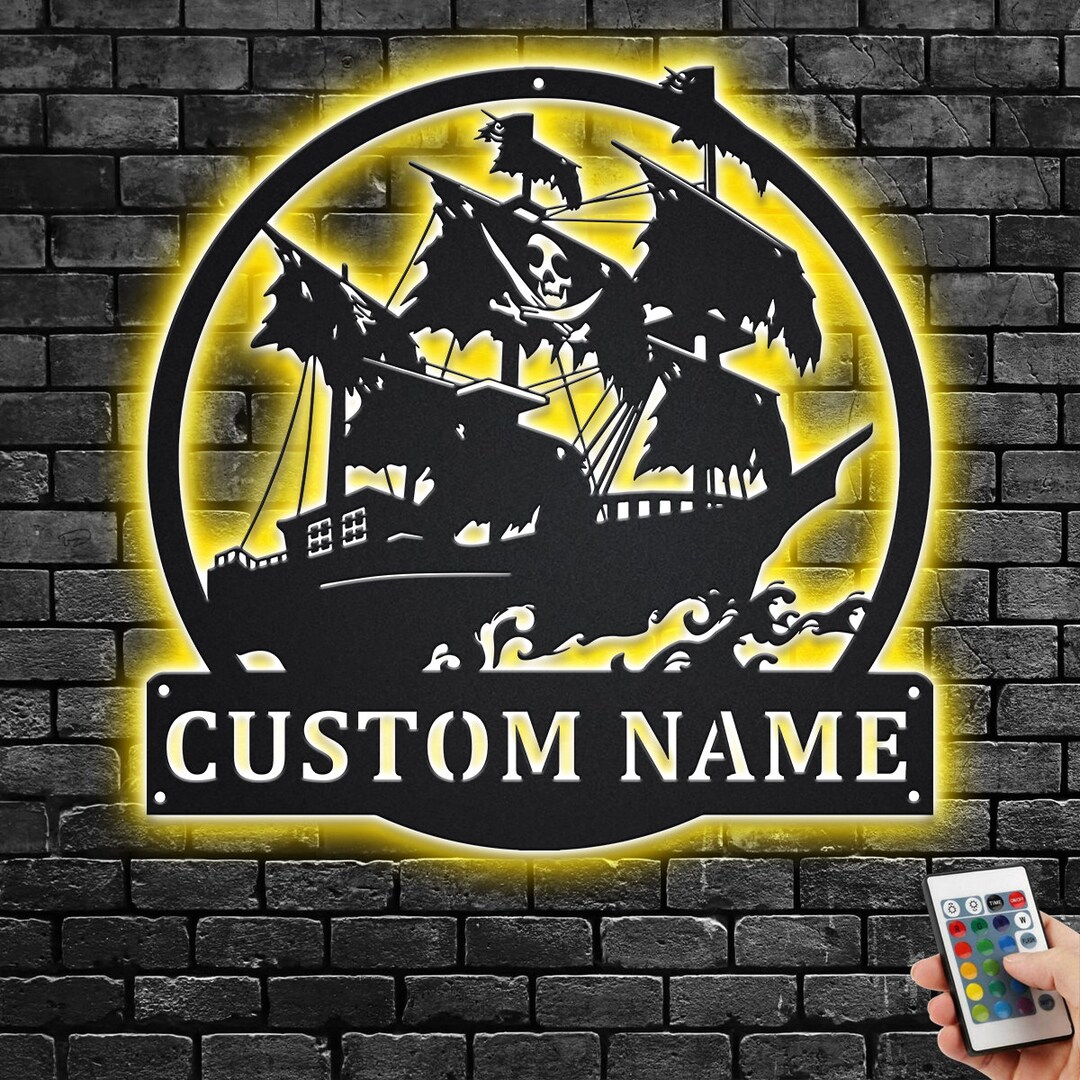Custom Pirate Ship Metal Wall Art With LED Light, Personalized Pirate