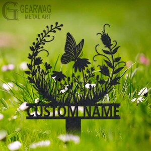 Personalized Butterfly Floral Garden Sign, Metal Yard Art, Custom Butterfly Garden Sign, Butterfly Garden Stake, Outdoor Butterfly Garden