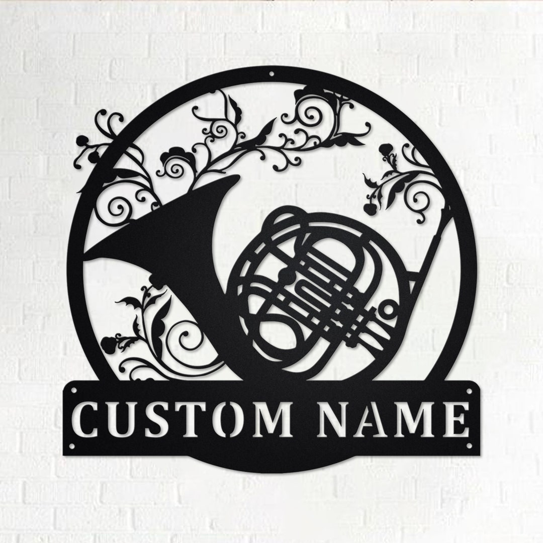 Custom French Horn Musical Instrument Metal Wall Art, Personalized