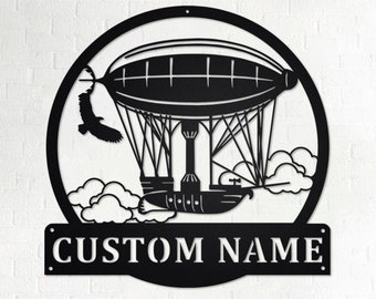 Custom Steampunk Blimp Ship Metal Wall Art, Personalized Steampunk Blimp Ship Name Sign Decoration For Room, Steampunk Blimp Ship Home Decor