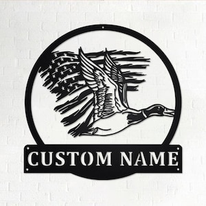 Custom US Flag Duck Metal Wall Art, Personalized Duck Hunter Name Sign Decoration For Room, Duck Hunting Metal Home Decor, Custom Duck