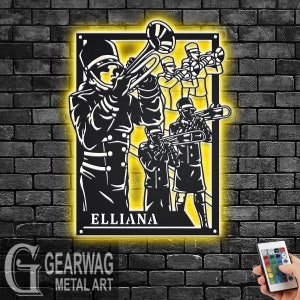 Custom Female Brass Signage Metal Wall Art With LED Light, Personalized Brass Team Name Sign Decoration For Room, Brass Metal LED Decor