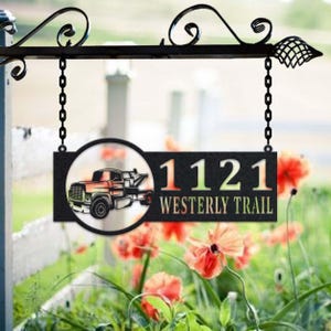 Gepersonaliseerde metalen adresbord sleepwagen adresbord huisnummer hangend adresplaquette tuinbord, bord buiten tuin paal, metalen adresbord
