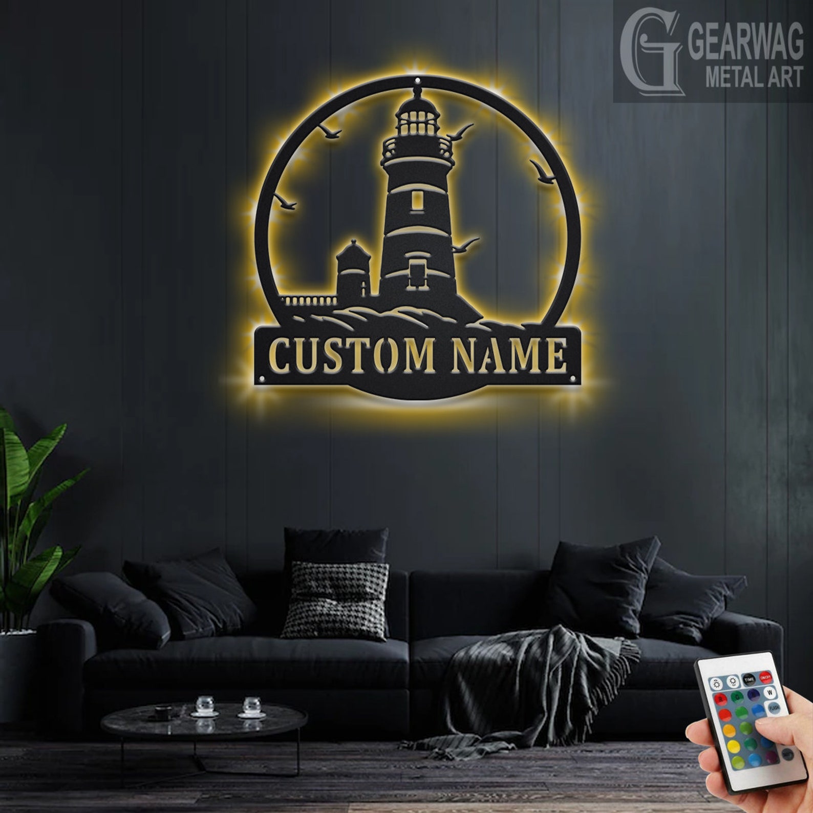 Custom Lighthouse Metal Wall Art With LED: Personalized Name Sign - Etsy