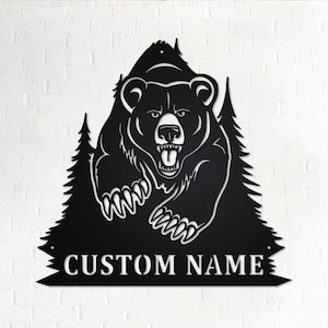 Custom Bear Metal Wall Art, Personalized Bear Name Sign Decoration For Room, Bear Home Decor, Custom Bear, Bear Lover Gift, Bear