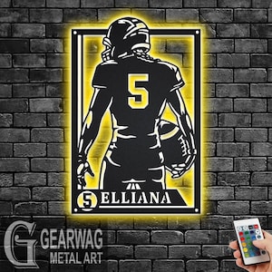 Custom Female Football Signage Metal Sign With LED Light, Personalized Football Player Name Sign Decoration, Football Player Metal LED Decor
