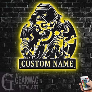Custom Welder Metal Sign With LED Light, Personalized Welder Name Sign Decoration For Room, Tree Welder Metal LED Decor, Welder Name Sign