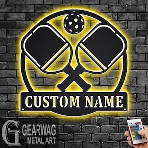 Personalized Pickleball Metal Sign With LED Light Custom Pickleball Player Name Laser Cut Metal Wall Art Plaque Home Decor Housewarming Gift