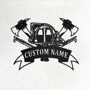 Custom Fire Fighter Tools Metal Wall Art, Personalized Firefighter Name Sign Decoration For Room, Firefighter Metal Home Decor, Firefighter