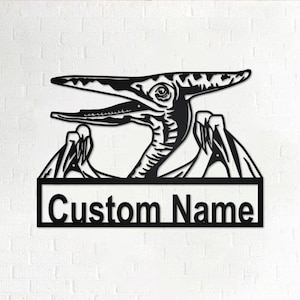Custom Pterodactyl Dinosaur Metal Wall Art, Personalized Pterodactyl Dinosaur Name Sign Decoration For Room, Pterodactyl Dinosaur Home Decor