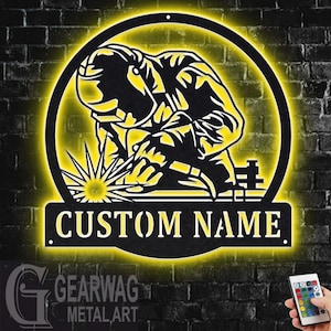 Custom Welder Metal Sign With LED Light, Personalized Welder Name Sign Decoration For Room, Tree Welder Metal LED Decor, Welder Name Sign