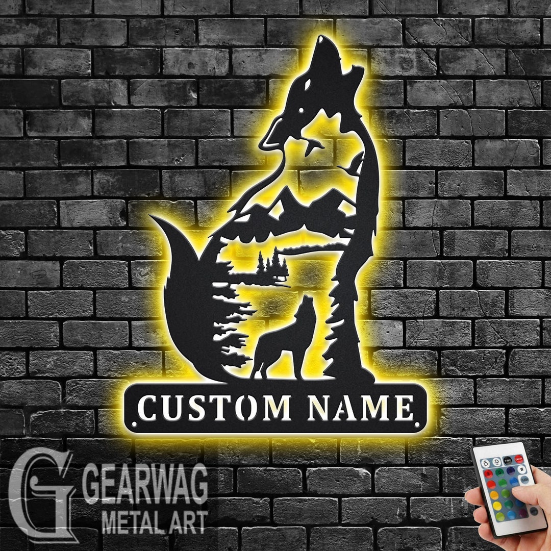 Custom Howling Wolf Metal Wall Art With LED Light Etsy