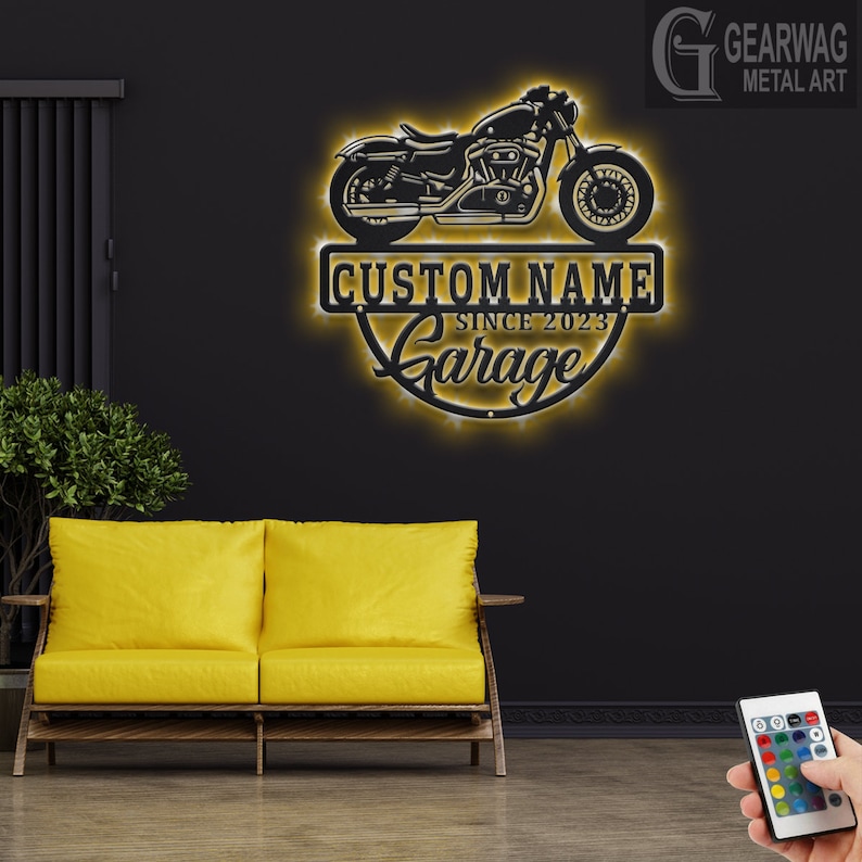 Personalized Motorcycle Garage Metal Sign With LED Lights - Etsy