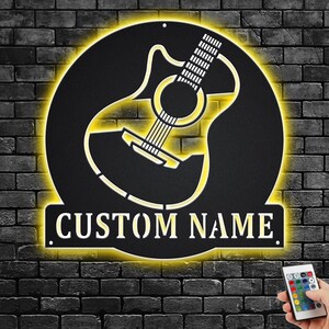 Custom Guitar Player Metal Wall Art With LED Light , Personalized Guitarist Name Sign Decoration For Room, Guitar Metal LED Decor