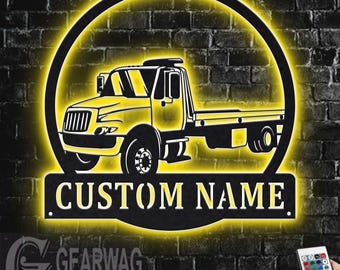 Custom Tow Truck Metal Sign with LED Lights: Personalized Room Decor