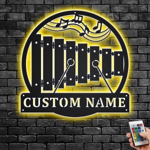 Custom Xylophone Musical Instrument Metal Wall Art With LED Light, Personalized Xylophone Teacher Name Sign Decoration For Room, Xylophone