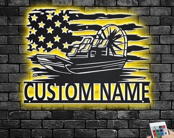 Custom US Airboat Metal Wall Art With LED Light, Personalized Airboat Name Sign Decoration For Room, Airboat Metal LED Decor, Custom Airboat