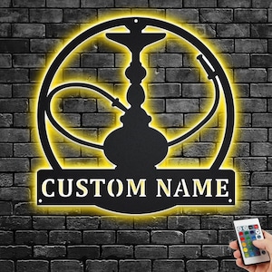 Custom Shisha Hookah Metal Wall Art LED Light, Personalized Smoke Shop Name Sign Home Decor, Hookah Shop Metal LED Decor,Custom Hookah Shop