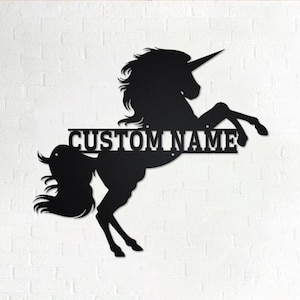 Gepersonaliseerde metalen bord eenhoorn | Metalen muurkunst eenhoorn | Metalen wanddecoratie eenhoorn| Cadeau eenhoornliefhebber| Eenhoornliefhebber | Kinderkamerdecoratie