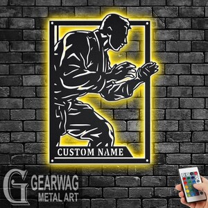 Custom Male Jiu Jitsu Signage Metal Wall Art With LED Light, Personalized Jiu Jitsu Player Name Sign Decoration, Jiu Jitsu Metal LED Decor