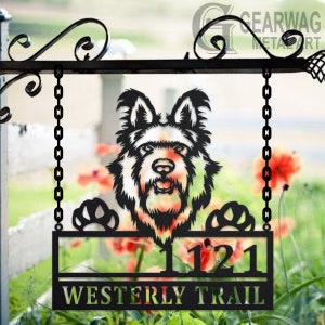 Personalized Berger Picard Dog Metal Address Sign House Number Hanging Address Plaque Yard Sign, Outdoor Sign Garden Stake, Address Sign