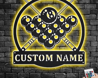 Custom Billiards Metal LED Sign: Personalized Pool Room Decor
