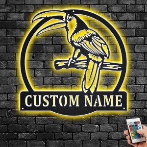 Custom Toucan Metal Wall Art With LED Light, Personalized Toucan Name Sign Decoration For Room, Toucan Metal LED Decor, Custom Toucan Sign