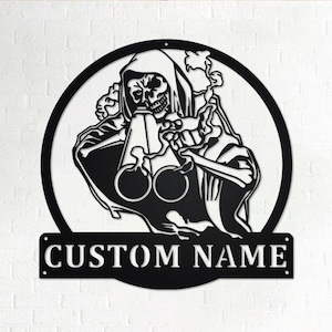 Custom Grim Reaper Shotgun Hunting Metal Wall Art, Personalized Shot Hunting Name Sign Decoration For Room, Shot Hunting Home Decor