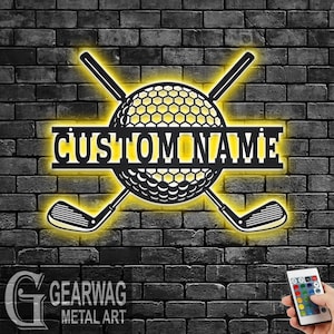 Custom Golf Metal Wall Art With LED Light, Personalized Golf Player Name Sign Decoration For Room, Golfing Metal LED Decor, Custom Golfer