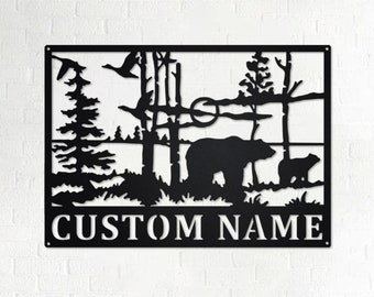 Custom Bear Metal Wall Art: Personalized Wildlife Name Sign