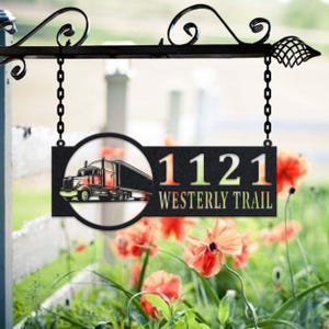 Personalisiertes Semi Truck Adressschild aus Metall: Hausnummerschild zum Aufhängen