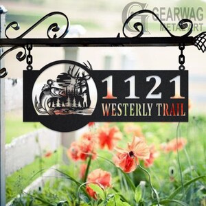 Personalized Deer Hunter Metal Address Sign House Number Hanging Address Plaque Yard Sign, Outdoor Sign Garden Stake, Custom Address Sign