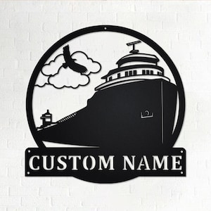 Benutzerdefinierte See Frachter Schiff Metall Wandkunst, personalisierte Frachter Schiff Name Zeichen Dekoration für Zimmer, See Frachter Schiff Metall Wohnkultur