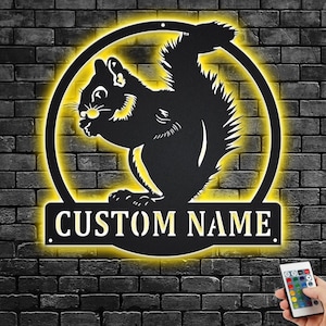 Custom Squirrel Metal Wall Art With LED Light, Personalized Squirrel Name Sign Decoration For Room, Squirrel Metal LED Decor,Custom Squirrel