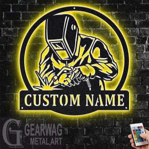 Custom Welder Metal Sign With LED Light, Personalized Welder Name Sign Decoration For Room, Tree Welder Metal LED Decor, Welder Name Sign