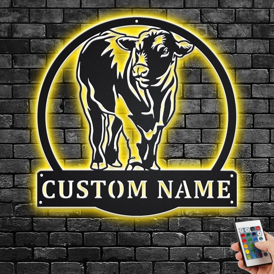 Custom Black Angus Bull Metal Wall Art With LED Light - Etsy