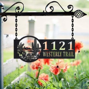 Personalized Cactus Metal Address Sign House Number Hanging Address Plaque Yard Sign, Outdoor Sign Garden Stake, Metal Address Sign