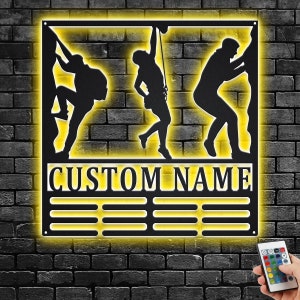 Custom Climbing Medal Holder LED Light, Personalized Climbing Player Name Medal Hanger, Climbing Medal Display Awards Sign,Climber Name Sign