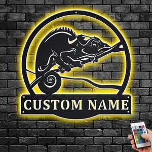 Custom Chameleon Metal Wall Art With LED Light, Personalized Chameleon Name Sign Decoration For Room, Chameleon Home Decor, Custom Chameleon