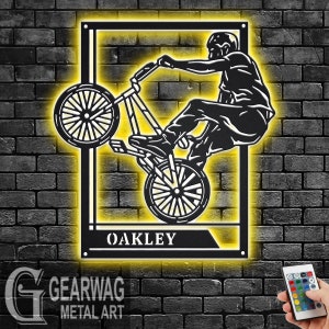 Custom Male BMX Signage Metal Wall Art With LED Light, Personalized Bmx Player Name Sign Decoration, Male Bmx Signage Metal LED Decor