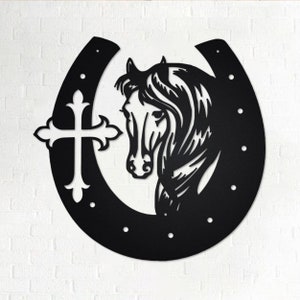 Metallväggkonst med hästsko och kors bild 1