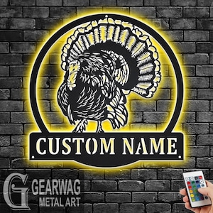Custom Wild Turkey Metal Wall Art With LED Light, Personalized Wild Turkey Name Sign Decoration For Room, Wild Turkey Metal LED Decor