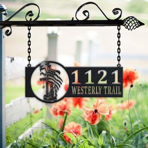 Personalized Soldier Metal Address Sign House Number Hanging Address Plaque Yard Sign, Outdoor Sign Garden Stake, Metal Address Sign