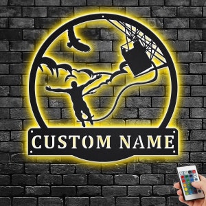 Custom Bungee jumping Metal Wall Art With LED Light, Personalized Bungee jumping Name Sign Decoration For Room, Bungee jumping Home Decor