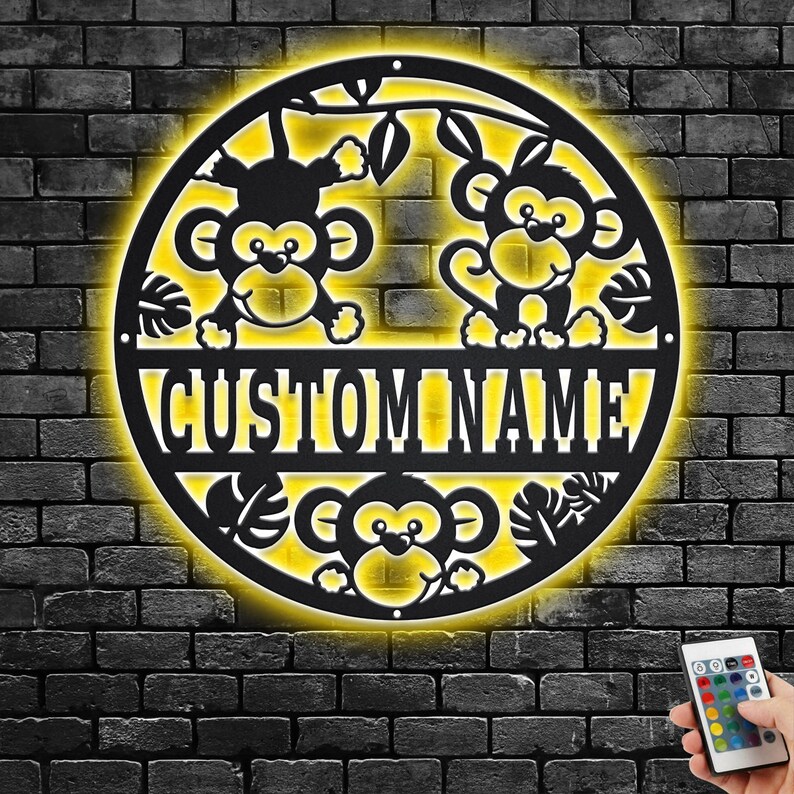Custom Monkey Metal LED Sign: Personalized Nursery Decor - Etsy