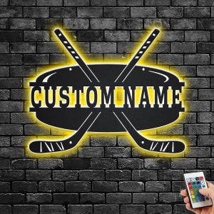 Custom Ice Hockey Metal Wall Art With LED Light, Personalized Hockey Player Name Sign Decoration For Room, Ice Hockey Metal LED Decor