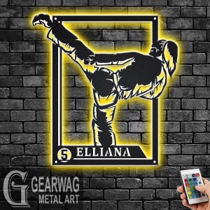 Custom Female Martial Arts Signage Metal Sign With LED Light, Personalized Martial Arts Name Sign Decoration, Martial Arts Metal LED Decor