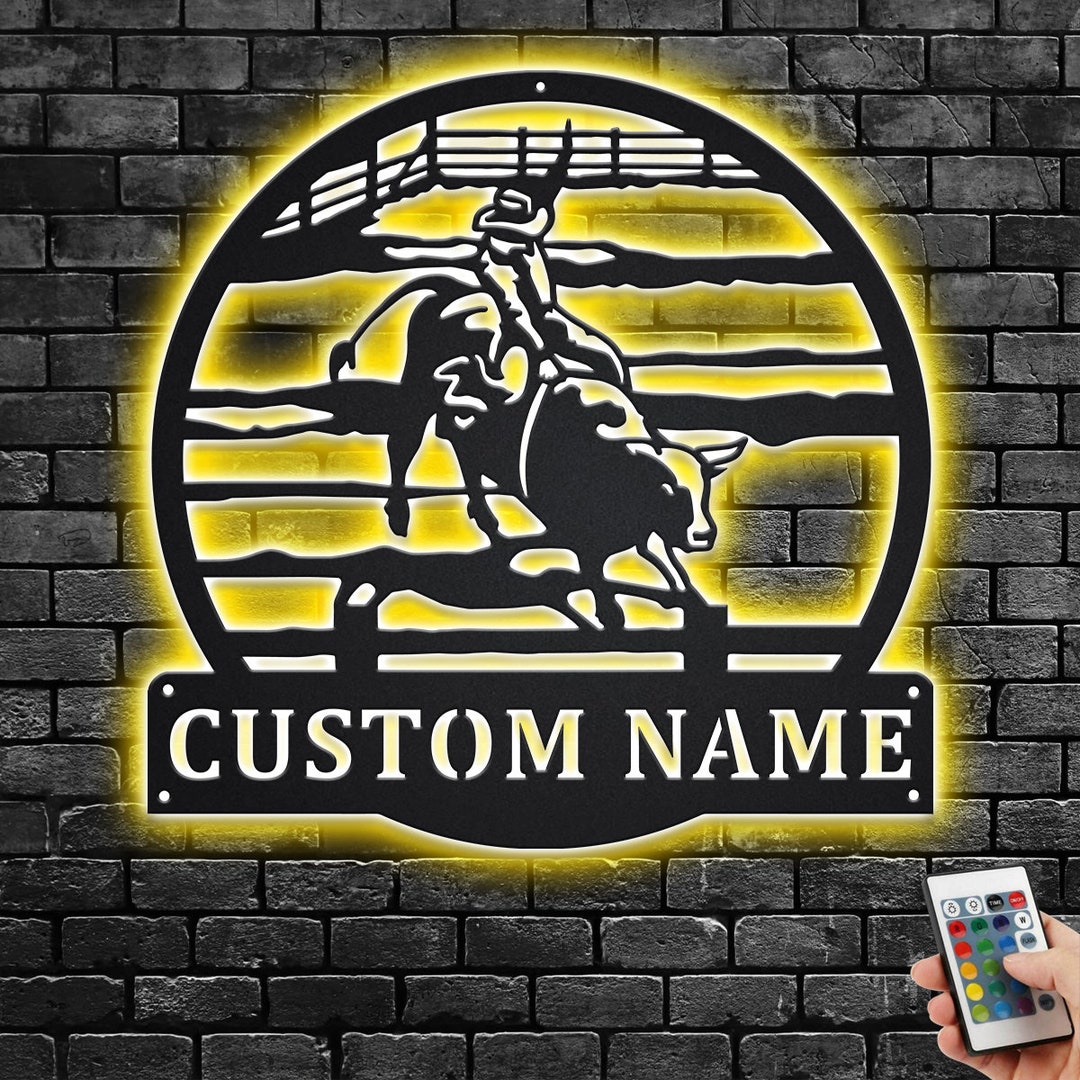 Custom Bull Rider LED Metal Wall Art: Personalized Rodeo Home Decor - Etsy