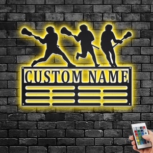 Custom Lacrosse Medal Holder LED Light, Personalized Lacrosse Player Name Medal Hanger, Lacrosse Medal Display Awards Sign, Custom Lacrosse